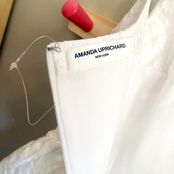 Revolve NWOT Amanda Uprichard White Satin Jacquard Mabel Fit + Flare Dress - Picture 8 of 11